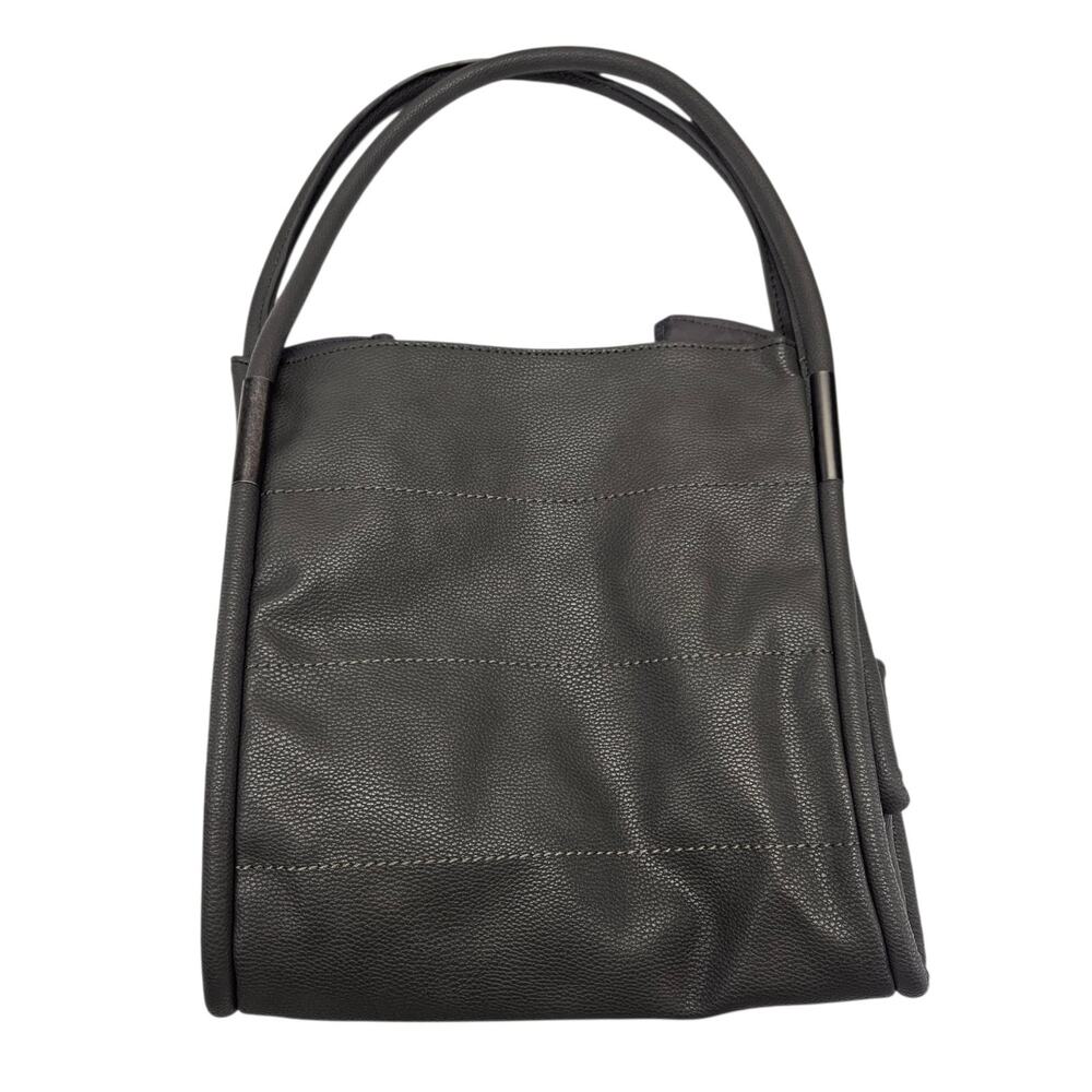 Vintage Neiman Marcus Dark Gray Faux Leather Shopper Purse Tote Bag Travel Beach